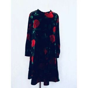 hartstrings Girls 6 Rose Printed Velour Holiday Long Sleeve Dress